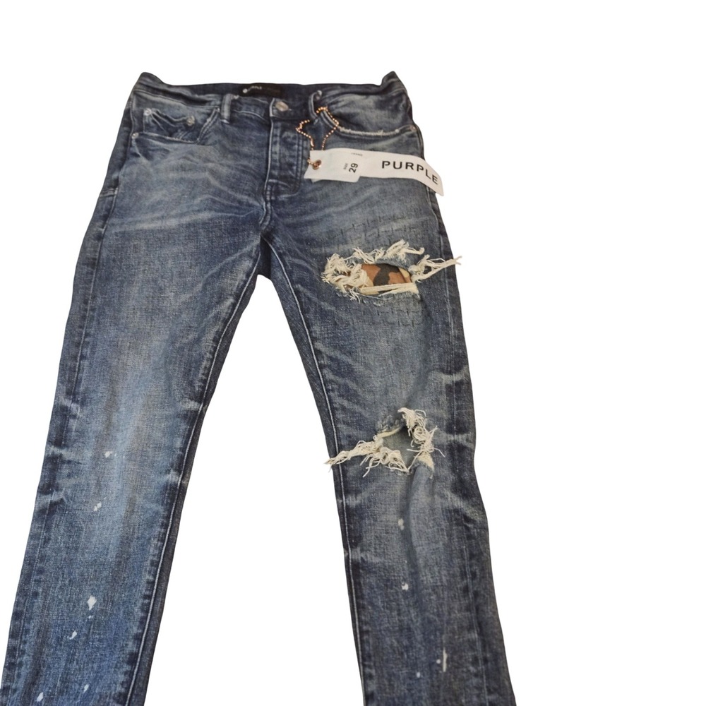 Purple Brand P001 Slim Fit Distressed Paint Splatter Camo Patch Jeans Mens 29